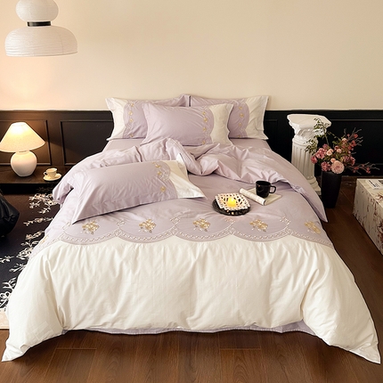 91家纺网 家纺一手货源 找家纺 （总）懒猫家纺 2024新款全棉拼接绣花套件四件套