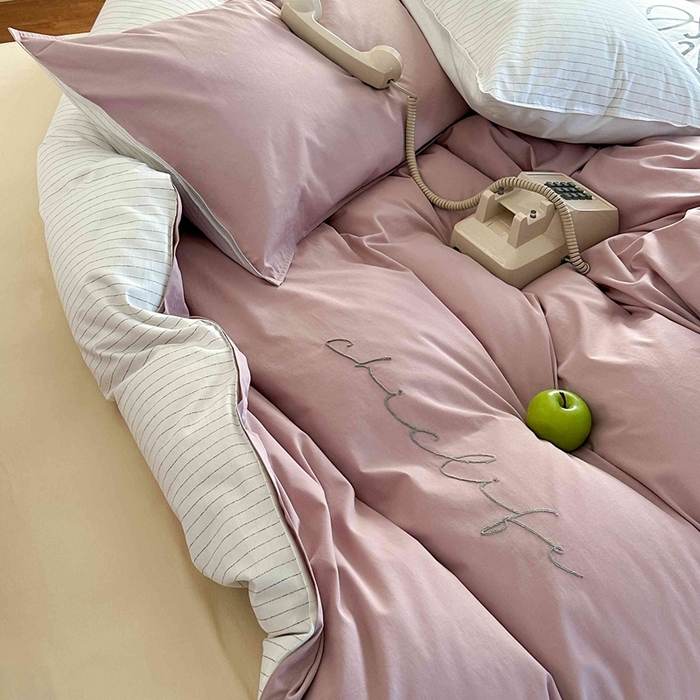 91家纺网 家纺一手货源 找家纺 时年家纺 2024新款40毛巾绣全工艺水洗全棉系列四件套（充值会员优惠5元） 丁香条