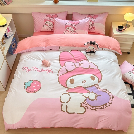 91家纺网 家纺一手货源 找家纺 （总）孩子王家纺 2025新款三丽鸥系列全棉活性大版印花卡通学生宿舍四件套（第二批）