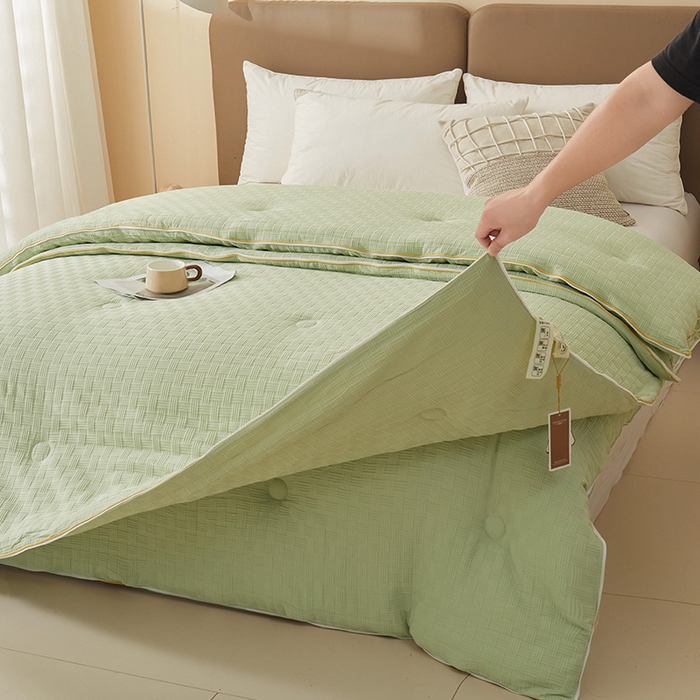 91家纺网 家纺一手货源 找家纺 星航家纺 2025新款A类针织棉华夫格大豆被子母被子（真正A类针织棉）华夫格子母被 抹茶绿