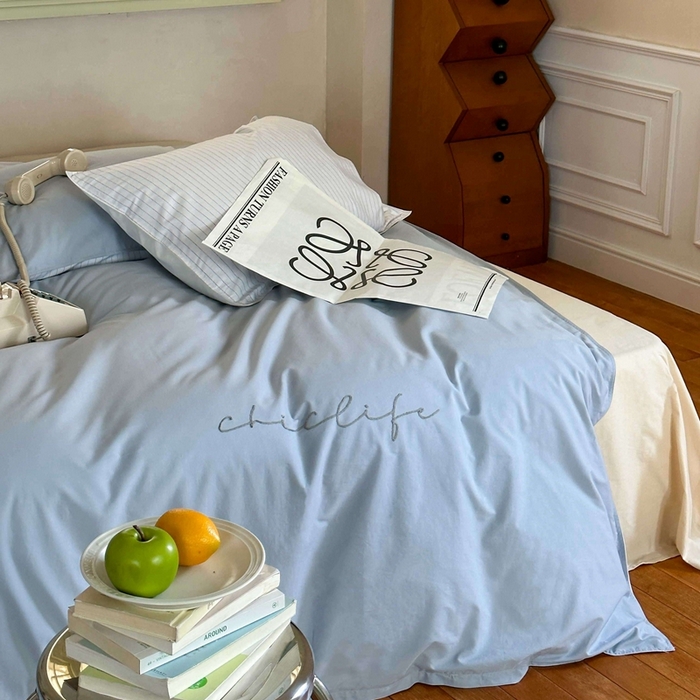 91家纺网 家纺一手货源 找家纺 时年家纺 2024新款40毛巾绣全工艺水洗全棉系列四件套（充值会员优惠5元） 浅蓝条