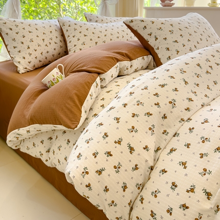 91家纺网 家纺一手货源 找家纺 仟网汇 2024秋冬新款提花彩竺棉小竺棉四件套浅汐-咖色