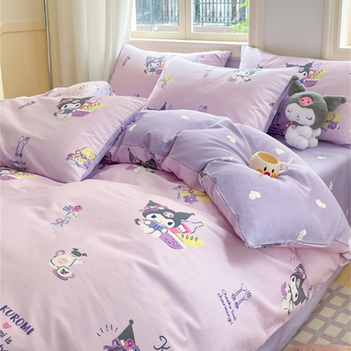 91家纺网 家纺一手货源 找家纺 博雅 2024新款三丽鸥全棉印花卡通四件套 派对库洛米