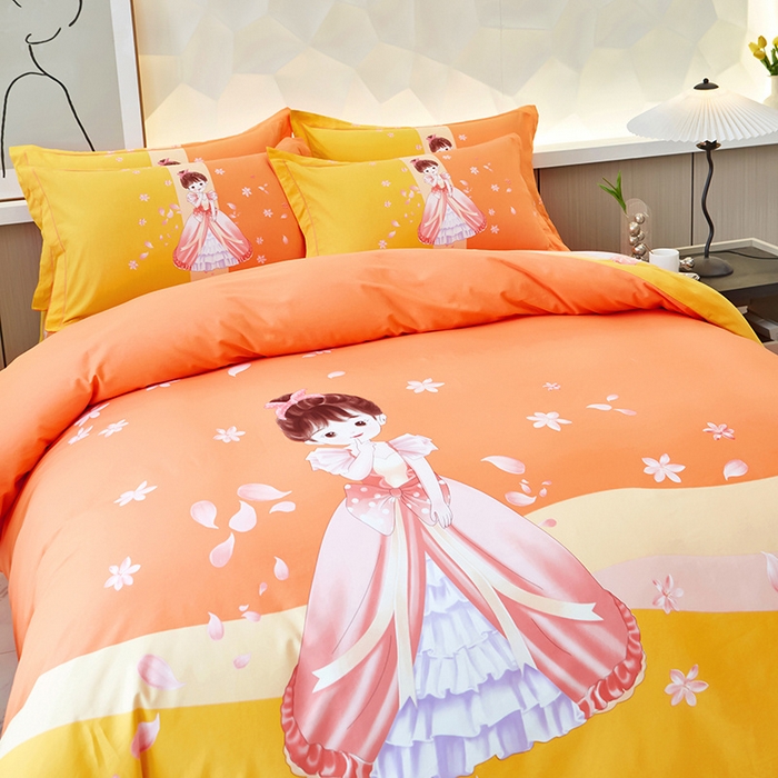 91家纺网 家纺一手货源 找家纺 雲归梦 2024新款加厚全棉生态磨毛大版四件套 妙龄女孩 桔