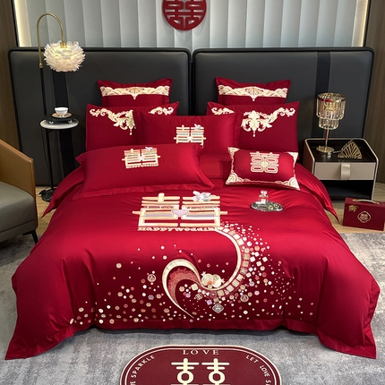 91家纺网 家纺一手货源 找家纺 （总）用心 2024新款全棉双面长绒棉婚庆四件套多件套