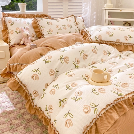 同田家纺  2024新款泡泡棉印花蕾丝工艺四件套 浪漫花季