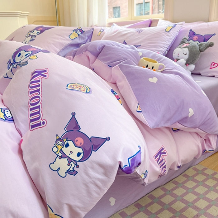 91家纺网 家纺一手货源 找家纺 博雅 2024新款三丽鸥全棉印花卡通四件套 多彩库洛米AB版