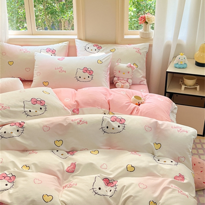 91家纺网 家纺一手货源 找家纺 博雅 2024新款三丽鸥全棉印花卡通四件套 彩色KT