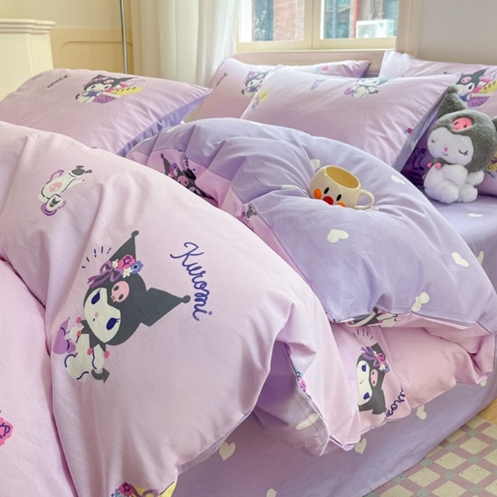 91家纺网 家纺一手货源 找家纺 博雅 2024新款三丽鸥全棉印花卡通四件套 派对库洛米