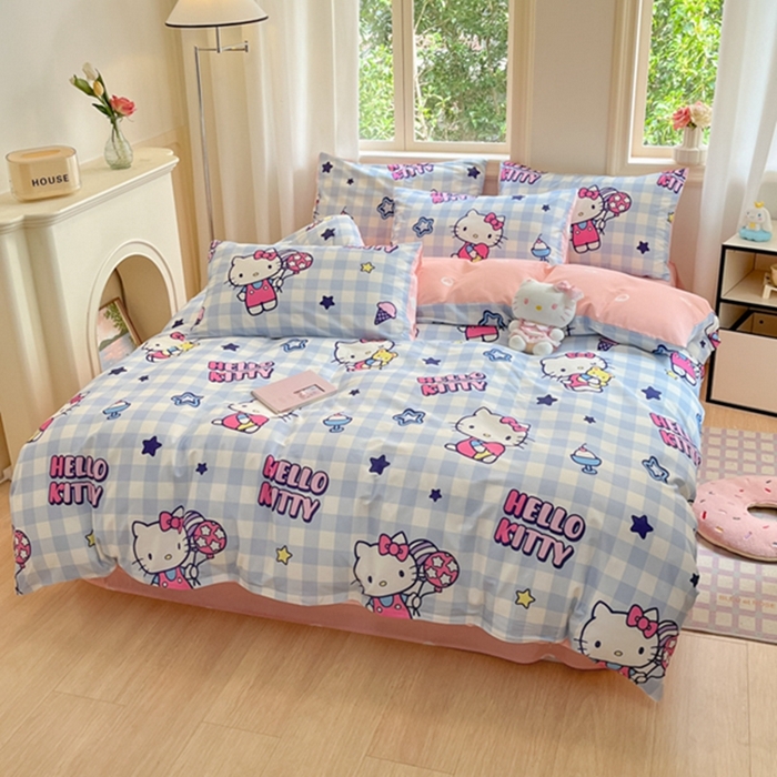 91家纺网 家纺一手货源 找家纺 博雅 2024新款三丽鸥全棉印花卡通四件套 气球KT