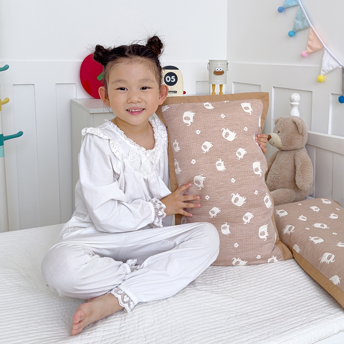 91家纺网 家纺一手货源 找家纺 2024新品色织立体提花全棉三层纱布夹棉枕套 小象-咖