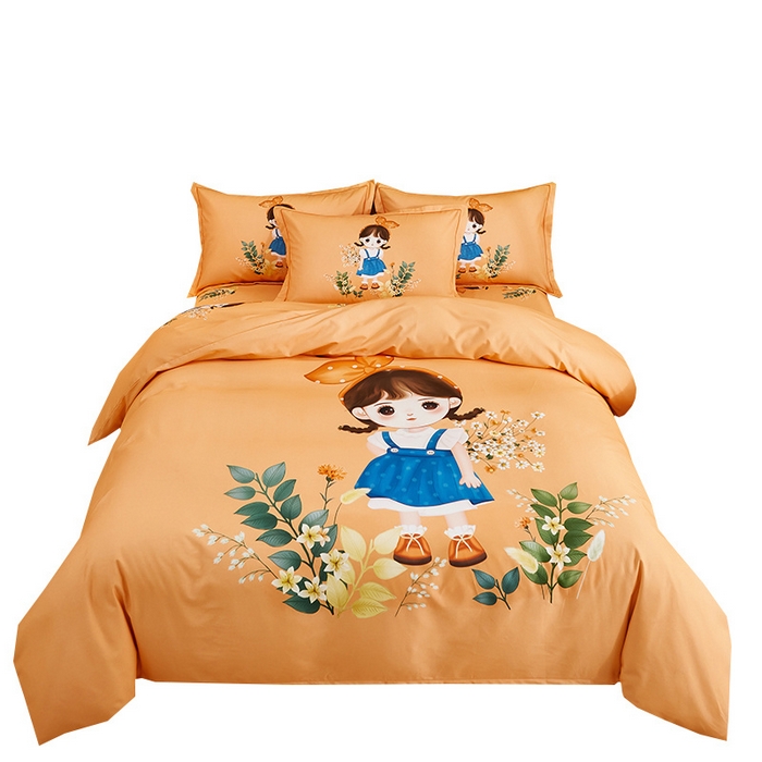 91家纺网 家纺一手货源 找家纺 雲归梦 2024新款加厚全棉生态磨毛大版四件套 甜丫丫-桔