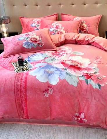91家纺网 家纺一手货源 找家纺 喜梦缘 2025新款大版花卉牛奶绒四件套 闭月羞花