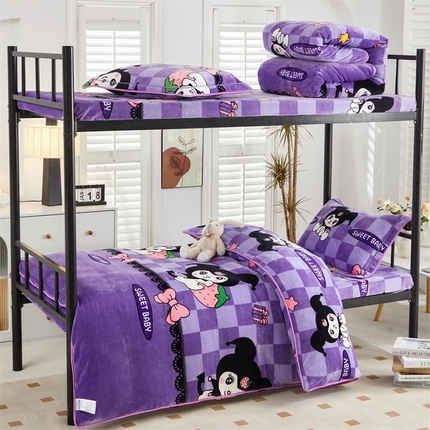 91家纺网 家纺一手货源 找家纺 雨洋家纺 2025新款学生季加厚保暖牛奶绒金貂绒婴儿宝宝学生三件套 魔法库洛米