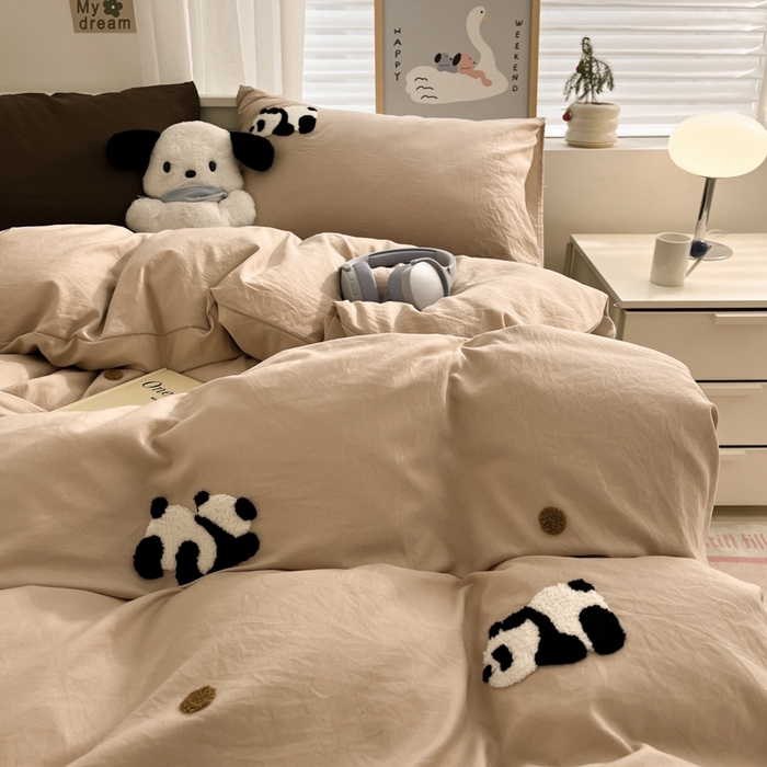 91家纺网 家纺一手货源 找家纺 海岛哥哥 2025新款云柔棉毛巾绣 四件套 毛巾绣-熊猫花花