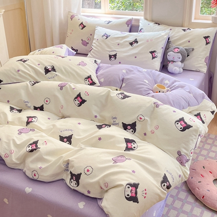 91家纺网 家纺一手货源 找家纺 博雅 2024新款三丽鸥全棉印花卡通四件套 星星库洛米