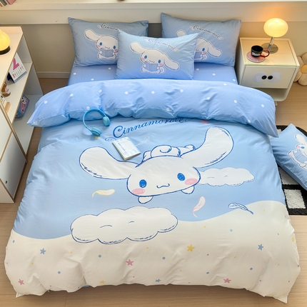 91家纺网 家纺一手货源 找家纺 孩子王家纺 2025新款三丽鸥系列全棉活性大版印花卡通学生宿舍四件套（第二批） 欢乐大耳狗
