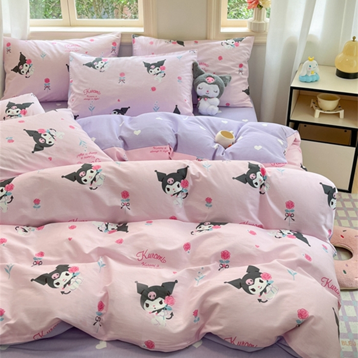 91家纺网 家纺一手货源 找家纺 博雅 2024新款三丽鸥全棉印花卡通四件套 小花库洛米