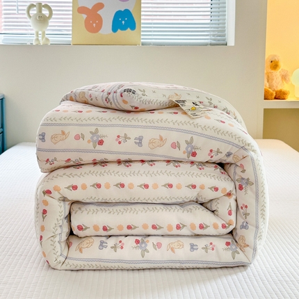 木堇家居 2024新款针织棉10%大豆四季被芯款大豆纤维被 樱桃草莓兔