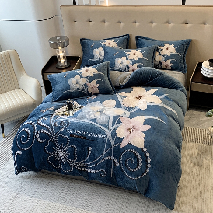 91家纺网 家纺一手货源 找家纺 喜梦缘 2025新款大版花卉牛奶绒四件套 国色天香