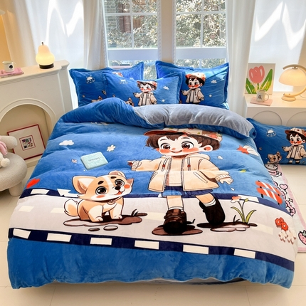 喜梦缘-2025新款大版卡通牛奶绒四件套 阳光男孩