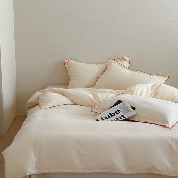 91家纺网 家纺一手货源 找家纺 梦享生活家居 2024新款Ａ类50支全棉磨毛密拷边四件套系列 密拷边奶茶色