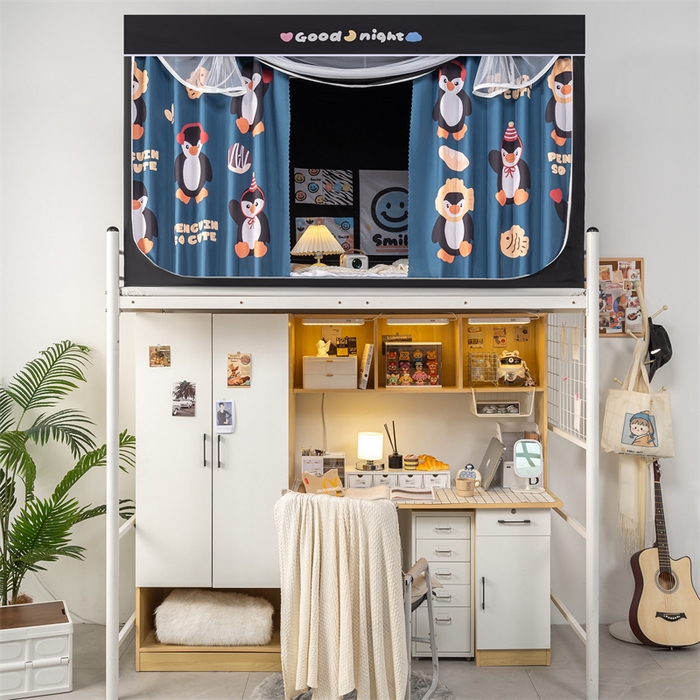 91家纺网 家纺一手货源 找家纺 新太阳蚊帐 2025新款卡通学生遮光床帘 奇趣企鹅