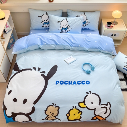 91家纺网 家纺一手货源 找家纺 （总）孩子王家纺 2025新款三丽鸥系列全棉活性大版印花卡通学生宿舍四件套（第二批）