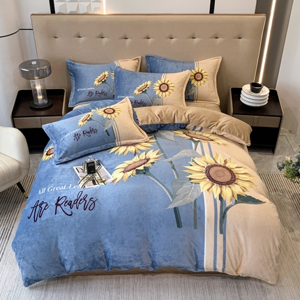 91家纺网 家纺一手货源 找家纺 喜梦缘 2025新款大版花卉牛奶绒四件套 向阳花开