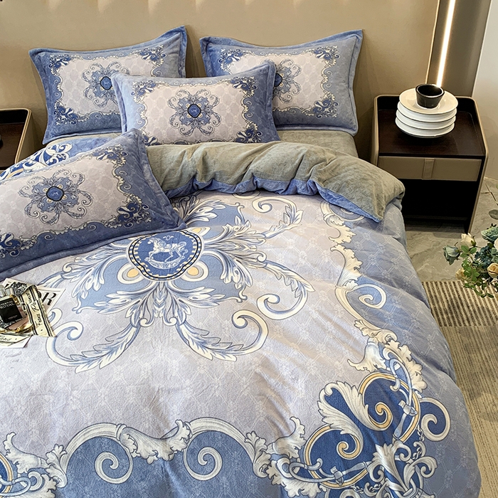 91家纺网 家纺一手货源 找家纺 喜梦缘 2025新款大版花卉牛奶绒四件套 巴塞罗娜