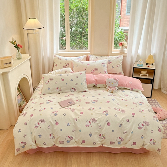 91家纺网 家纺一手货源 找家纺 博雅 2024新款三丽鸥全棉印花卡通四件套 美美KT