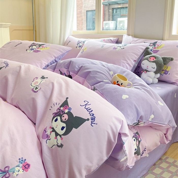 91家纺网 家纺一手货源 找家纺 博雅 2024新款三丽鸥全棉印花卡通四件套 派对库洛米