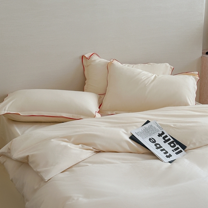 91家纺网 家纺一手货源 找家纺 梦享生活家居 2024新款Ａ类50支全棉磨毛密拷边四件套系列 密拷边奶茶色