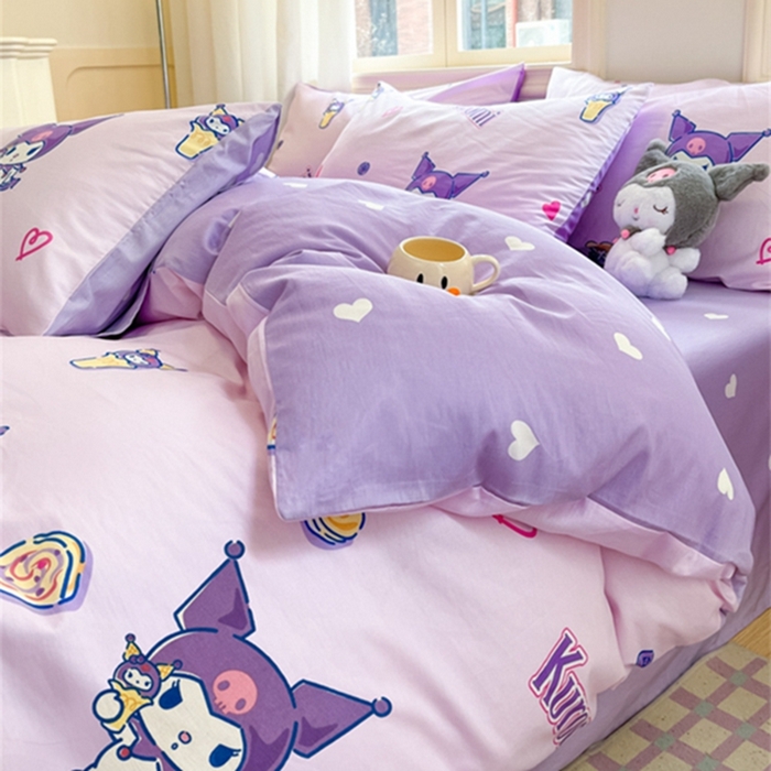 91家纺网 家纺一手货源 找家纺 博雅 2024新款三丽鸥全棉印花卡通四件套 多彩库洛米AB版