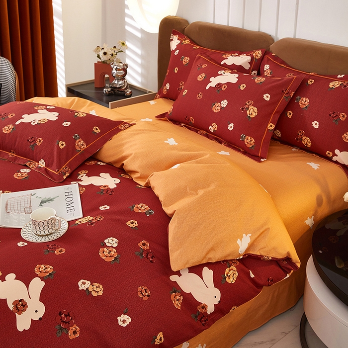 91家纺网 家纺一手货源 找家纺 雲归梦 2024新款加厚全棉生态磨毛大版四件套 快乐节奏 红