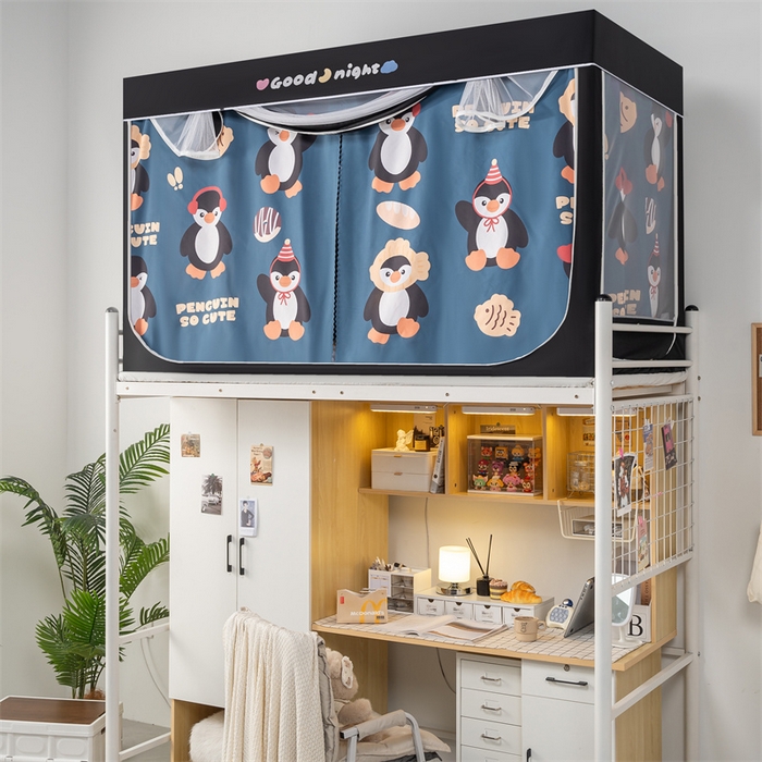 91家纺网 家纺一手货源 找家纺 新太阳蚊帐 2025新款卡通学生遮光床帘 奇趣企鹅