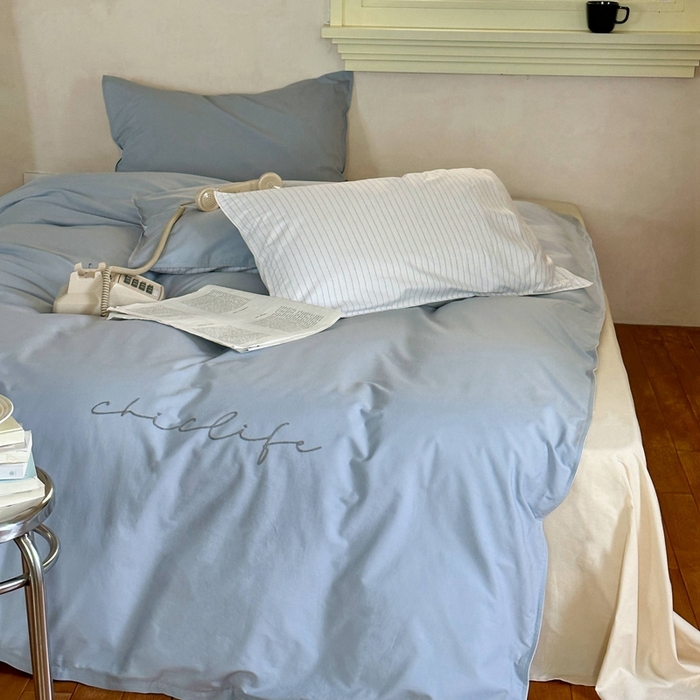 91家纺网 家纺一手货源 找家纺 时年家纺 2024新款40毛巾绣全工艺水洗全棉系列四件套（充值会员优惠5元） 浅蓝条