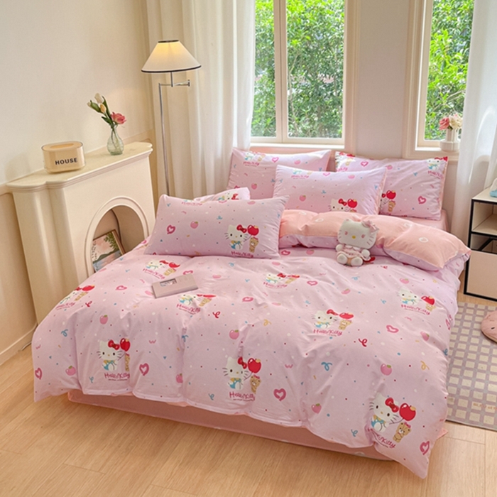 91家纺网 家纺一手货源 找家纺 博雅 2024新款三丽鸥全棉印花卡通四件套 小熊苹果KT