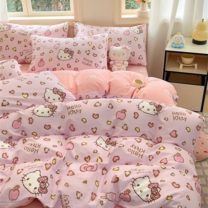 91家纺网 家纺一手货源 找家纺 博雅 2024新款三丽鸥全棉印花卡通四件套 心心KT