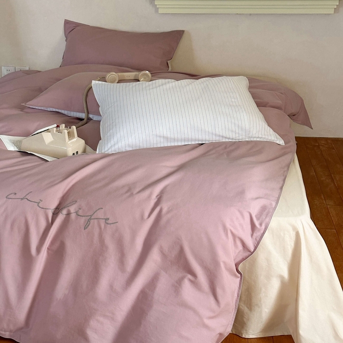 91家纺网 家纺一手货源 找家纺 时年家纺 2024新款40毛巾绣全工艺水洗全棉系列四件套（充值会员优惠5元） 丁香条