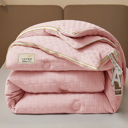 91家纺网 家纺一手货源 找家纺 星航家纺 2025新款A类针织棉华夫格大豆被子母被子（真正A类针织棉）华夫格子母被 仙女粉