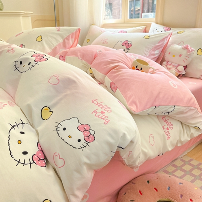 91家纺网 家纺一手货源 找家纺 博雅 2024新款三丽鸥全棉印花卡通四件套 彩色KT