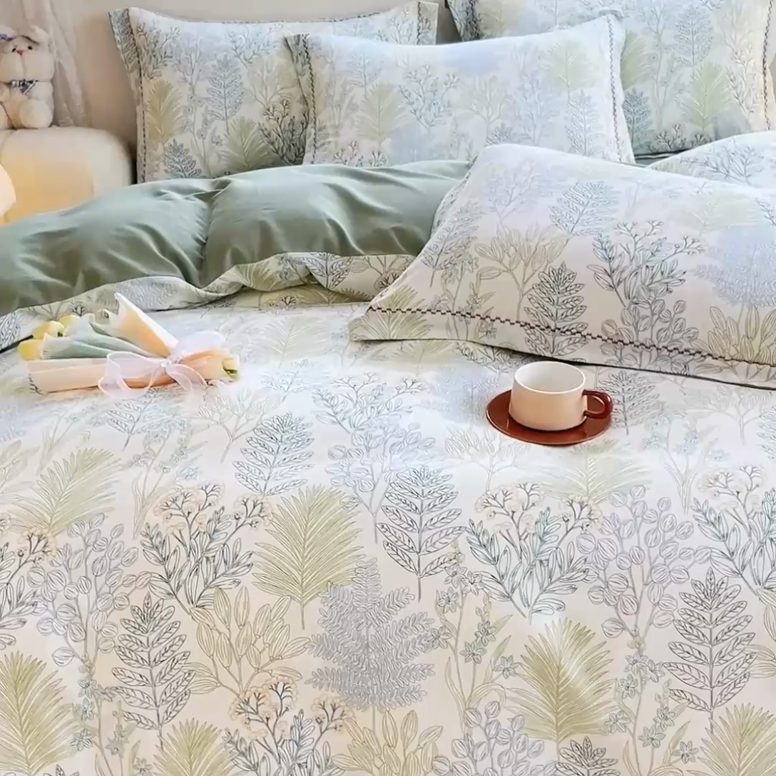 91家纺网 家纺一手货源 找家纺 帅露家纺 2025新款全棉超柔加厚生态磨毛四件套  晨晓-绿