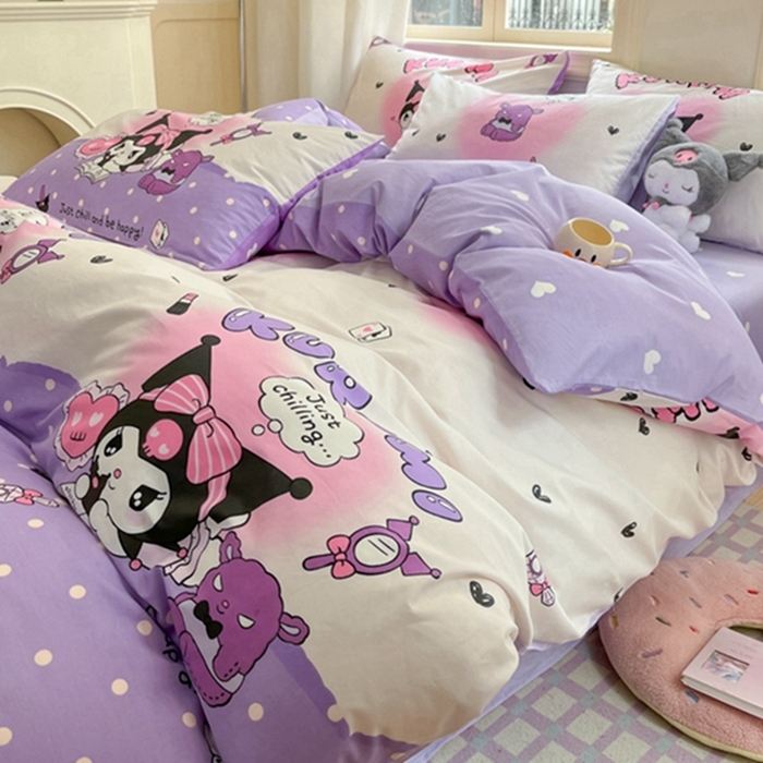 91家纺网 家纺一手货源 找家纺 博雅 2024新款三丽鸥全棉印花卡通四件套 梦想库洛米AB版