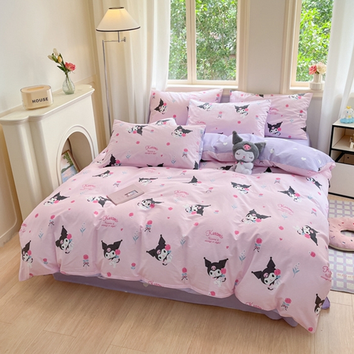 91家纺网 家纺一手货源 找家纺 博雅 2024新款三丽鸥全棉印花卡通四件套 小花库洛米