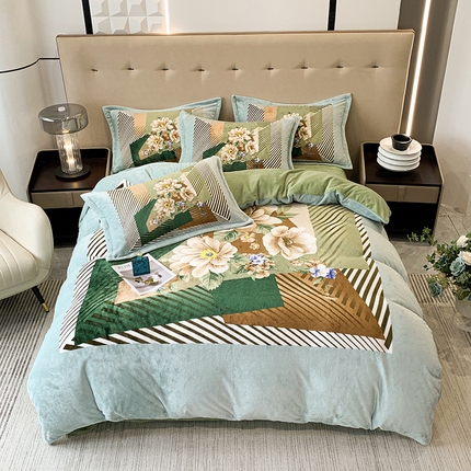 91家纺网 家纺一手货源 找家纺 喜梦缘 2025新款大版花卉牛奶绒四件套 满香亭-兰