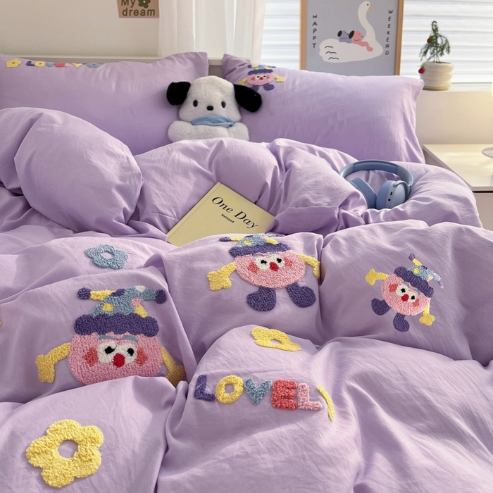 91家纺网 家纺一手货源 找家纺 海岛哥哥 2024新款云柔棉毛巾绣 四件套 毛巾绣-马戏团