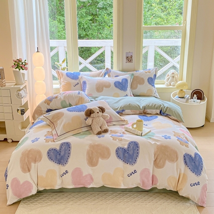 91家纺网 家纺一手货源 找家纺 帅露家纺 2025新款全棉ins风小清新加厚磨毛四件套【提供质检报告】 爱心宝贝