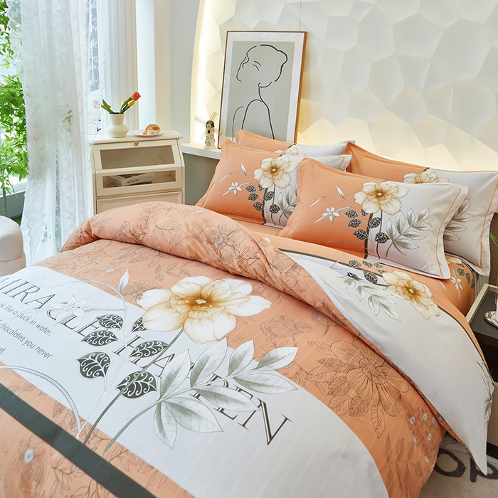 91家纺网 家纺一手货源 找家纺 雲归梦 2024新款加厚全棉生态磨毛大版四件套 妙如风铃 桔