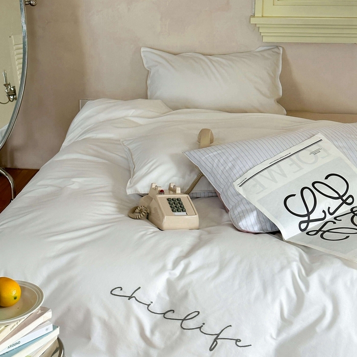 91家纺网 家纺一手货源 找家纺 时年家纺 2024新款40毛巾绣全工艺水洗全棉系列四件套（充值会员优惠5元） 象牙条